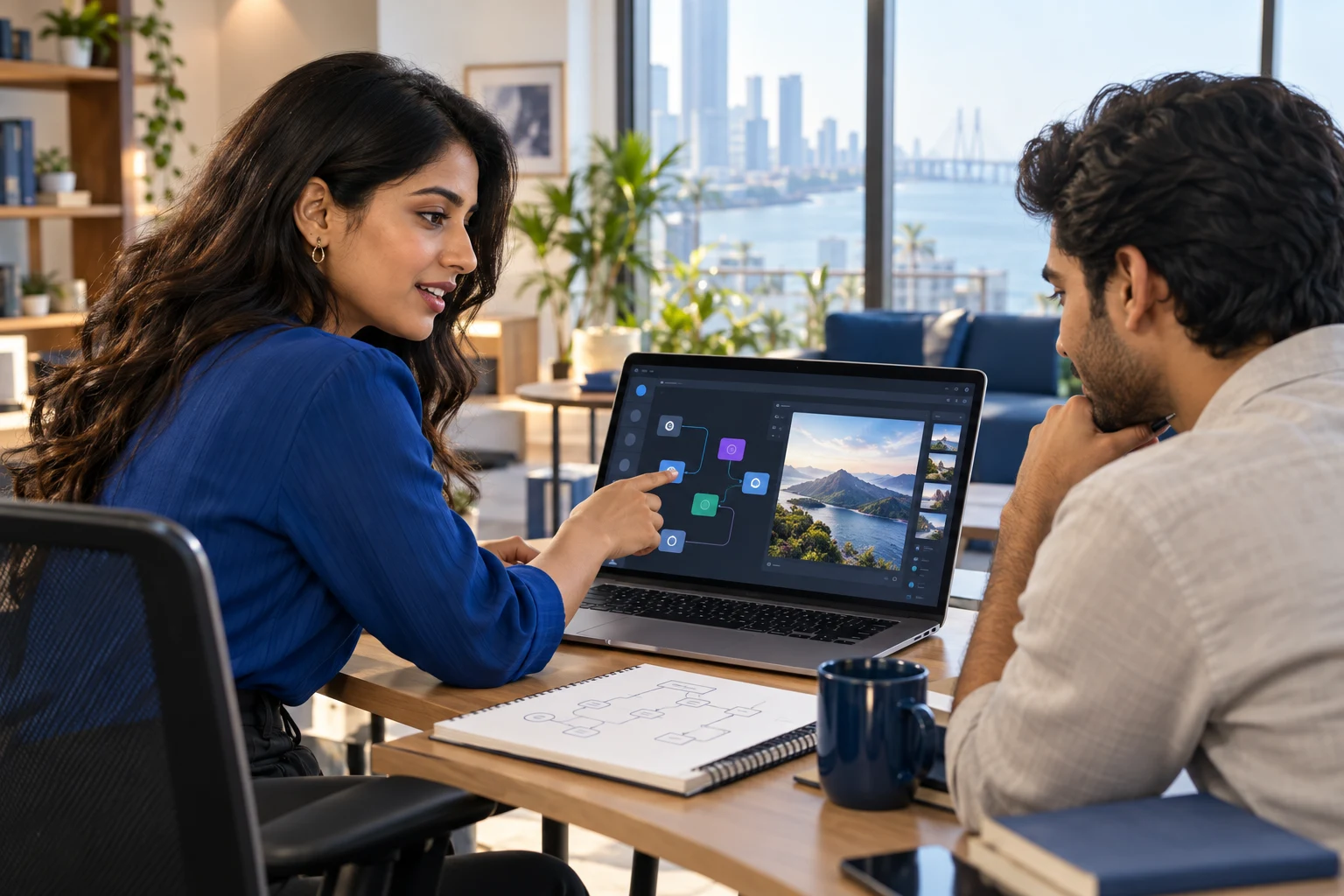 Indian professionals planning an AI workflow together at a laptop